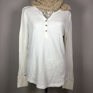 Cream Henley long sleeved top lagenlook layering camping hiking fall winter sz L